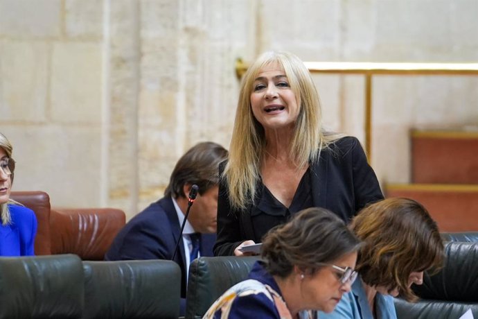 La consejera de Desarrollo Educativo y Formación Profesional de la Junta de Andalucía, Patricia del Pozo, en el Pleno del Parlamento de Andalucía.