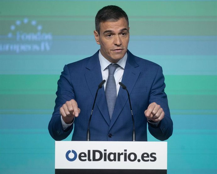El presidente del Gobierno, Pedro Sánchez, inaugura la IV edición del foro ‘Fondos Europeos’, en el Auditorio El Beatriz, a 16 de mayo de 2024, en Madrid (España). 