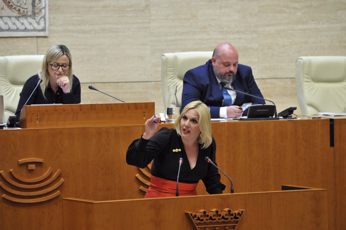 La consejera de Hacienda y Administración Pública de la Junta, Elena Manzano, en el pleno de la Asamblea para hablar sobre el modelo de financiación