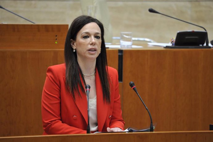 La consejera de Salud y Servicios Sociales, Sara García Espada, interviene en el pleno de la Asamblea