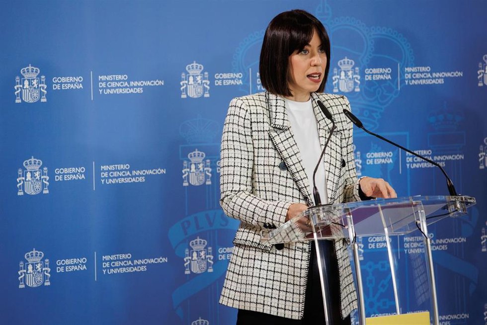 La ministra de Ciencia, Innovación y Universidades, Diana Morant, ofrece una rueda de prensa en la sede del Ministerio de Ciencia, Innovación y Universidades.