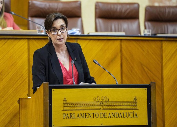 La parlamentaria del PSOE-A Susana Rivas, en el Pleno de la Cámara andaluza.