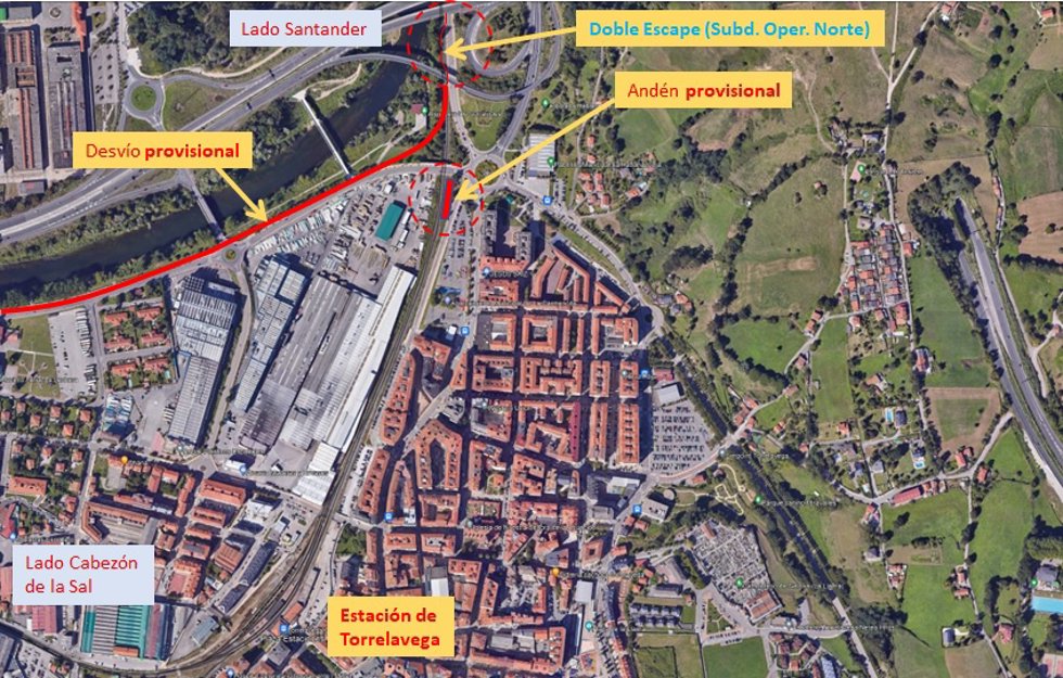 Adif proyecta un andén para el servicio ferroviario durante las obras del soterramiento de las vías en Torrelavega