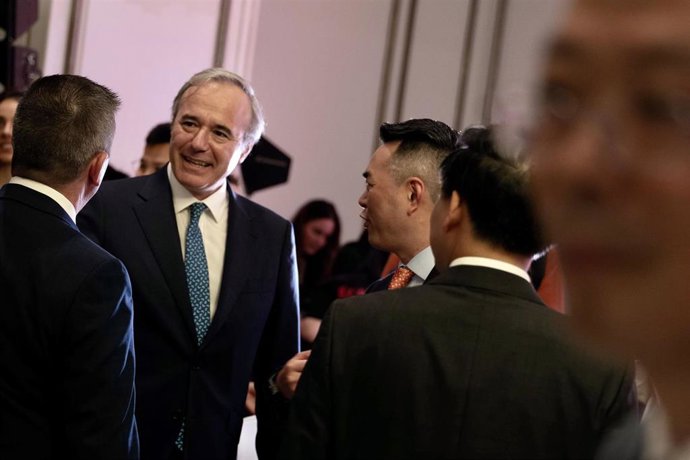 El presidente del Gobierno de Aragón, Jorge Azcón, en una jornada en Madrid.