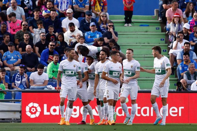 Archivo - Lucas Boye of Elche CF celebrates a goal during the spanish league, La Liga Santander, football match played between Getafe CF and Elche CF at Coliseum Alfonso Perez stadium on May 20, 2023 in Getafe, Madrid, Spain.