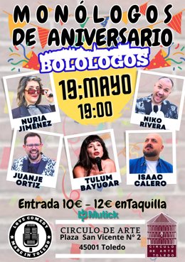 Cartel del espectáculo 'Monólogos de aniversario' que se celebrará en el Círculo de Arte de Toledo.