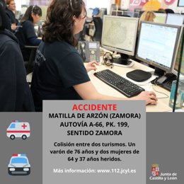 Imagen del 112 con información sobre la colisión entre dos turismos en Matilla de Arzón (Zamora).