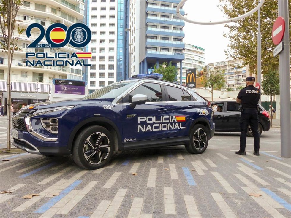 Un agente y un coche de la Policía Nacional en imagen de archivo