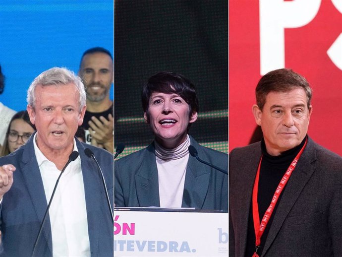 Archivo - Los candidatos del PPdeG, Alfonso Rueda, del BNG, Ana Pontón, y del PSdeG, José Ramón Gómez Besteiro, a la Presidencia de la Xunta en las elecciones del 18 de febrero.