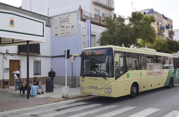 Archivo - Autobuses del consorcio metropolitano en Los Palacios, en Sevilla. Imagen de archivo.
