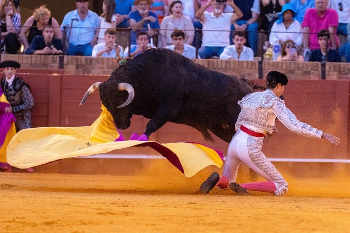 El vencedor del Circuito de Novilladas de Andalucía Mariscal Ruiz durante la tarde de hoy en la Maestranza, a 12 de mayo de 2024, en Sevilla, Andalucía (España). En el Real Maestranza de Caballería de Sevilla, el consejero de la Presidencia, Interior, Diá