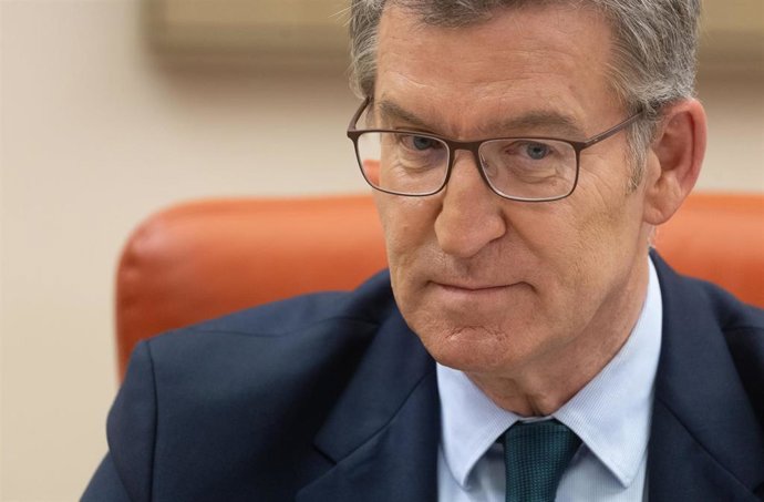 El líder del PP, Alberto Núñez Feijóo, preside la reunión de los grupos parlamentarios de Congreso y Senado a 30 de abril de 2024, en Madrid (España). 