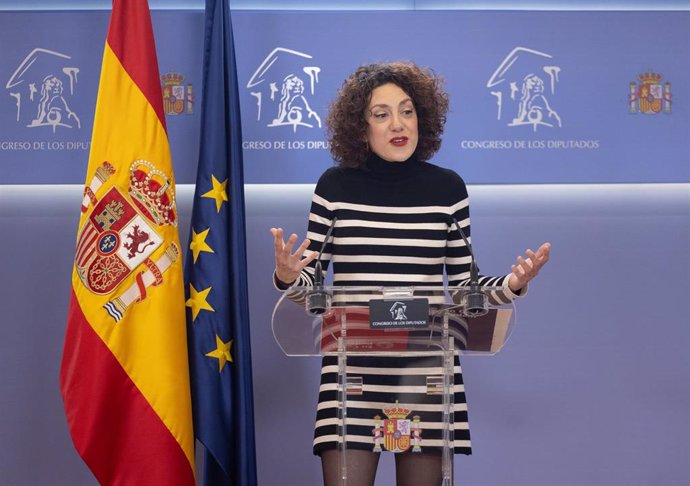 Archivo - La portavoz de En Comú Podem, Aina Vidal, durante una rueda de prensa anterior a la Junta de Portavoces, en el Congreso de los Diputados, a 19 de marzo de 2024, en Madrid (España).