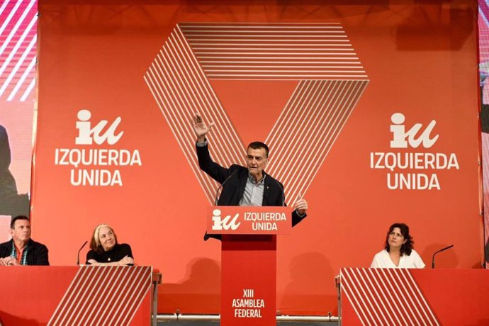 El nuevo coordinador de IU, Antonio Maíllo, durante su discurso en la asamblea federal de la formación.