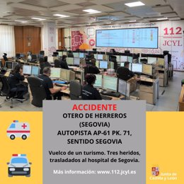 Imagen del 112 con información sobre el accidente en Otero de Herreros (Segovia).