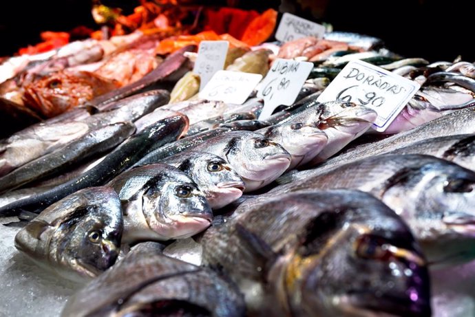 Archivo - Pescado fresco y colorido en una pescadería de  Barcelona.