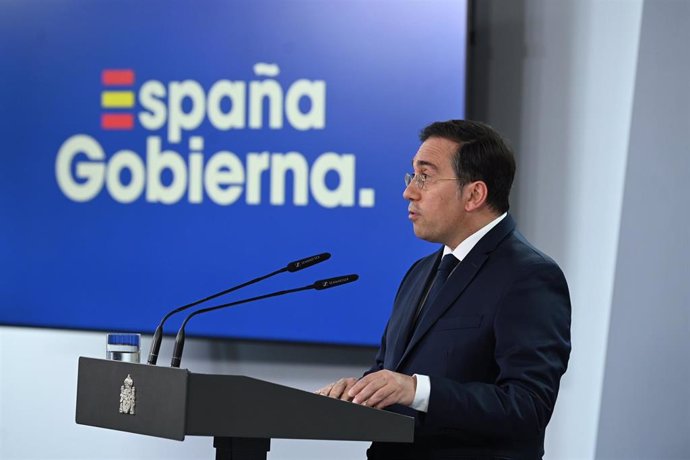 El ministro de Asuntos Exteriores, Unión Europea y Cooperación, José Manuel Albares, durante una comparecencia institucional, en el Complejo de la Moncloa, a 19 de mayo de 2024, en Madrid (España). 