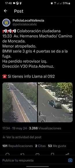 Imatge de l'atropellament i del vehicle donat a la fugida