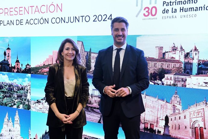 El presidente del Grupo de Ciudades Patrimonio de la Humanidad y alcalde de San Cristóbal de La Laguna, Luis Yeray Gutiérrez, y la presidenta de Paradores, Raquel Sánchez.