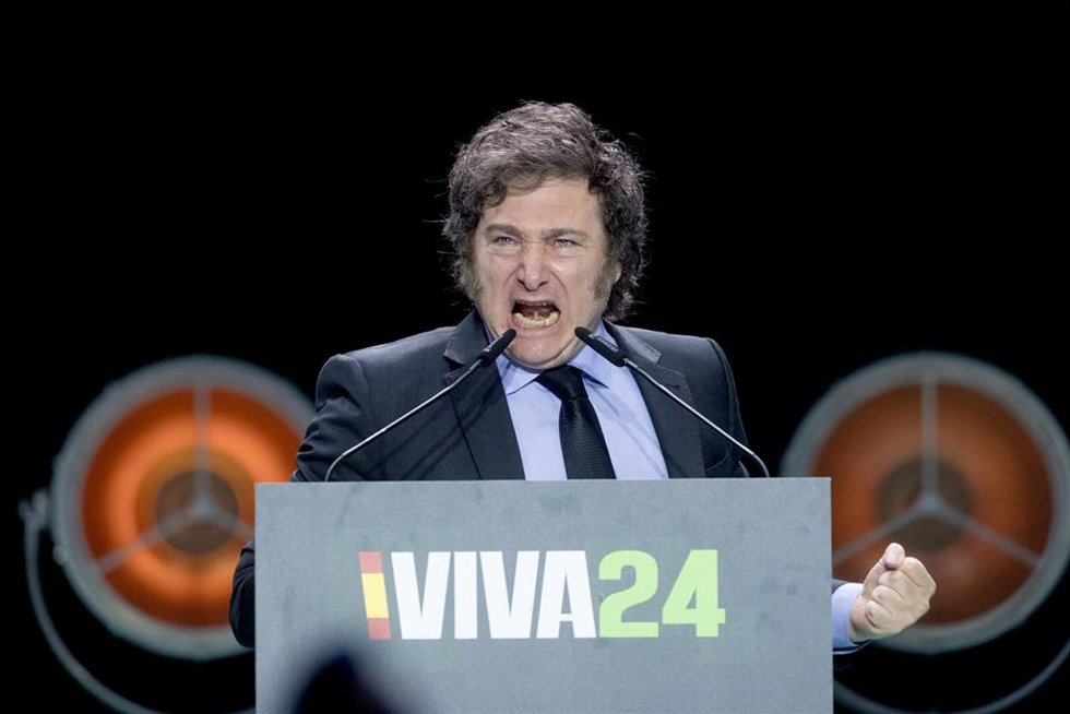 El presidente de Argentina, Javier Milei, durante el acto Viva 24 de VOX.