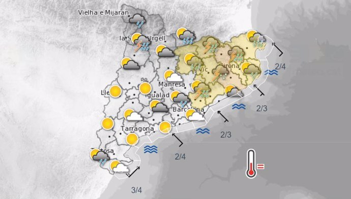 Predicción de tiempo en Catalunya para la tarde del 20 de mayo de 2024.