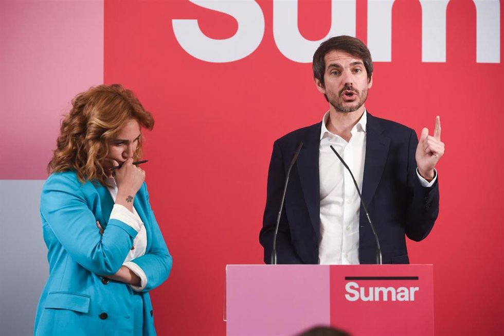 El portavoz de Sumar, Ernest Urtasun, durante una rueda de prensa, en Espacio Rastro, a 20 de mayo de 2024, en Madrid (España).