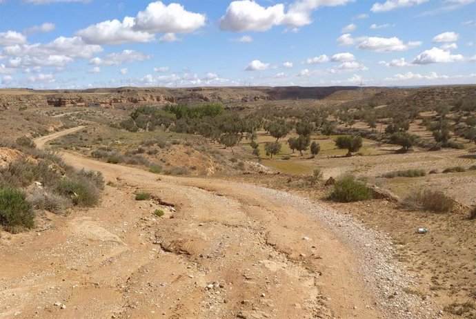 Camino rural de Híjar afectado por las tormentas de este fin de semana