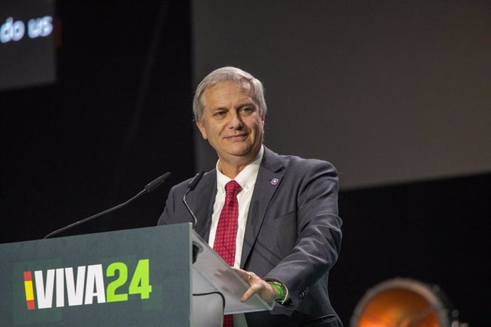 El líder del ultraderechista Partido Republicano de Chile, José Antonio Kast, durante su intervención en la convención de Vox Viva24 en Madrid