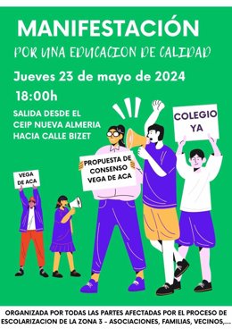 Cartel de la manifestación para reclamar infraestructuras educativas en la Vega de Acá, en Almería.
