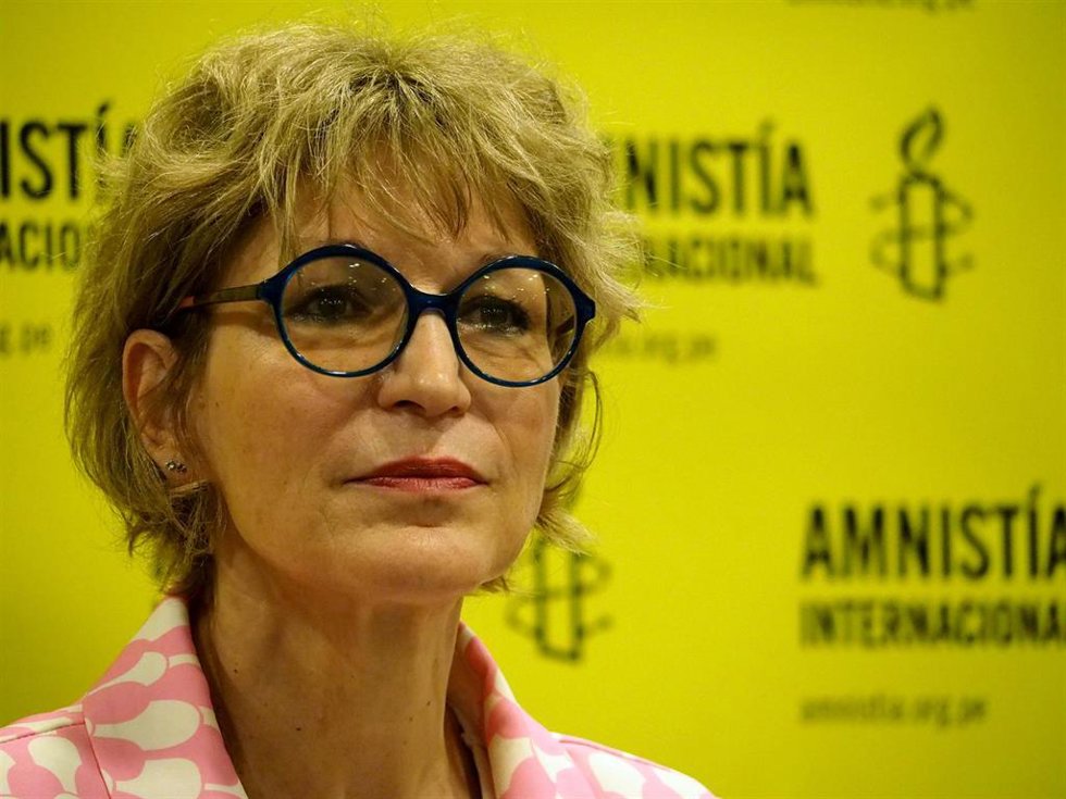 Archivo - La secretaria general de Amnistía Internacional, Agns Callamard, durante la presentación de un informe sobre represión en Perú (archivo)