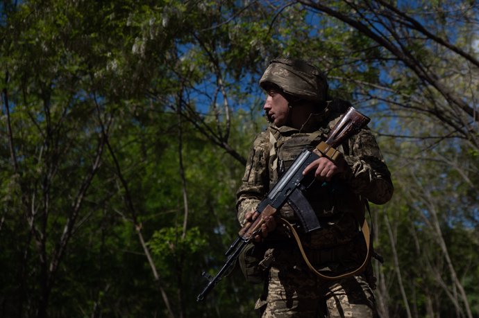 May 16, 2024, Kyiv, Donetsk Oblast, Ukraine: Soldiers with thee 22nd brigade train for infantry missions, trench cleaning and emergency medicine.