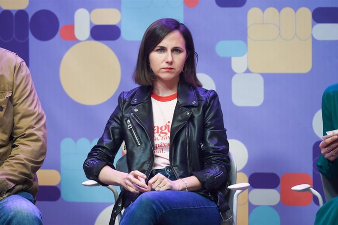 La secretaria general y diputada de Podemos, Ione Belarra, durante la presentación del programa de Podemos a las elecciones europeas, en la sede de Podemos, a 20 de mayo de 2024, en Madrid (España).