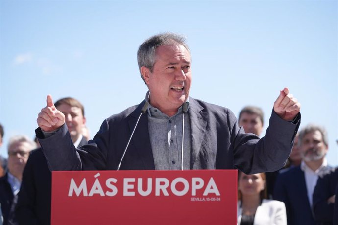 El secretario general del PSOE de Andalucía, Juan Espadas, durante el acto de presentación de la candidatura socialista a las elecciones europeas de 9 de junio, a 15 de mayo de 2024 en Sevilla. (Foto de archivo).