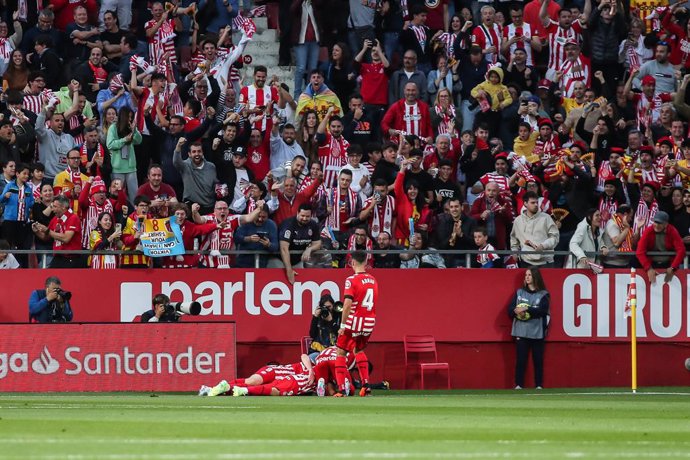 Archivo - Yan Couto of Girona FC celebrates a goal during the spanish league, La Liga Santander, football match played between Girona FC and Real Madrid at Montilivi stadium on April 25, 2023, in Girona, Spain.