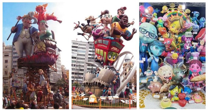 Fallas municipales de 2012 y 2013, de Alejandro Santaeulalia y Vicente Llácer, y falla infantil de Convento Jerusalén de 2024, obra de José Gallego