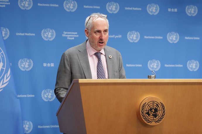 May 7, 2024, Ny, USA: United Nations, New York, USA, May 07, 2024 - Stephane Dujarric, Spokesperson for the Secretary-General along with Major Ahlem Douzi, serving as a justice officer with the United Nations Organization Stabilization Mission in the Demo