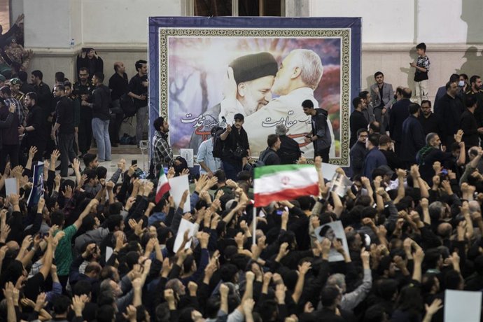 May 21, 2024, Tehran, Tehran, Iran: Iranian mourners attend a funeral ceremony for the late Iran president Ebrahim Raisi and his companions who were killed in a helicopter crash on Sunday in a mountainous region of the country's northwest at the Imam Khom