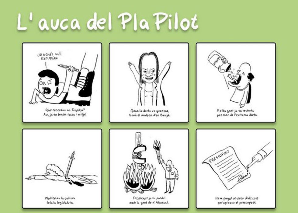 Fragmento del 'Auca del Pla Pilot' editada por STEI contra el plan de elección de lengua.
