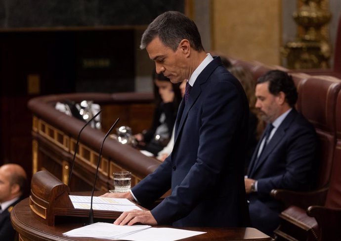 El presidente del Gobierno, Pedro Sánchez, interviene durante una sesión plenaria, en el Congreso de los Diputados, a 22 de mayo de 2024, en Madrid (España). Sánchez comparece hoy en el Congreso para tratar el último Consejo Europeo, la situación en Orien