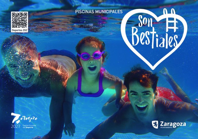 Cartel promocional de la apertura de las piscinas municipales de Zaragoza.