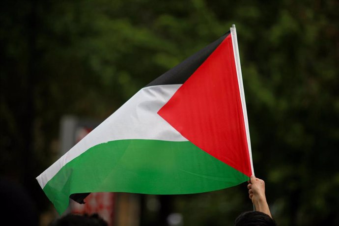 Una bandera de Palestina durante una manifestación en la ciudad de Gaziantep, en Turquía, en apoyo al pueblo palestino y en solidaridad con la Franja de Gaza (archivo)