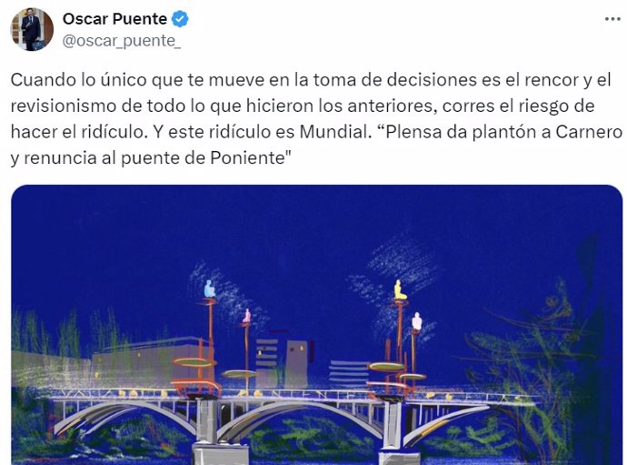 Mensaje del ministro de Transportes y exalcalde de Valladolid, Óscar Puente.