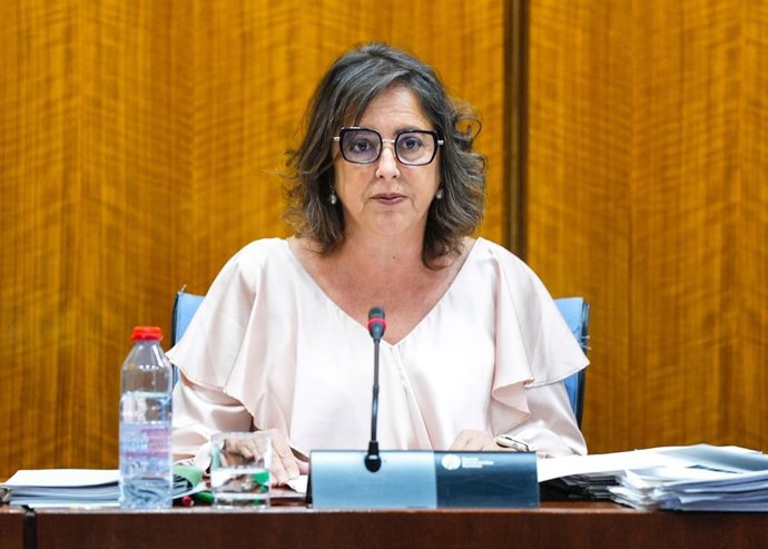 La consejera de Salud y Consumo de la Junta de Andalucía, Catalina García, en la comisión parlamentaria del 22 de mayo de 2024.