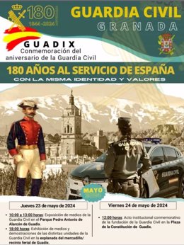 La Guardia Civil celebra su 180 aniversario en Guadix el día 24 de mayo.