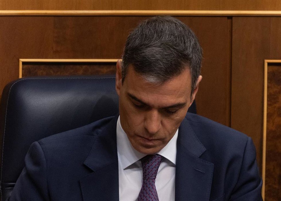 El presidente del Gobierno, Pedro Sánchez, durante una sesión plenaria, en el Congreso de los Diputados, a 22 de mayo de 2024, en Madrid (España). 