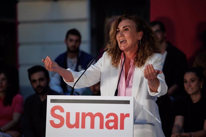 La cabeza de lista de Sumar a las elecciones europeas, Estrella Galán, en el acto de inicio de campaña de Sumar, a 23 de mayo de 2024, en Madrid (España). E