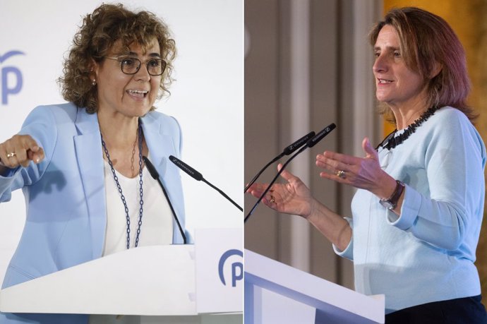 La candidata del PP a las elecciones europeas, Dolors Montserrat, y la del PSOE, Teresa Ribera.
