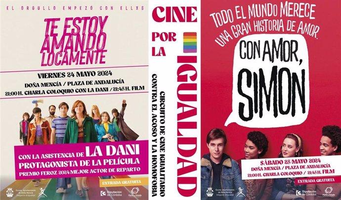 Carteles con las proyecciones del ciclo de Cine por la Igualdad de Doña Mencía.