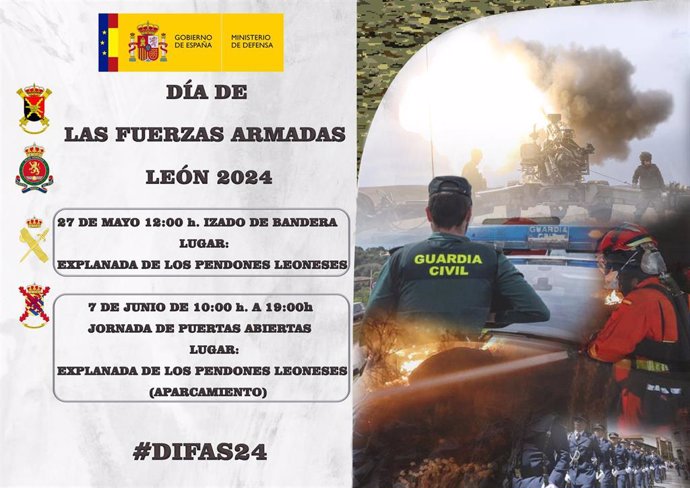 Cartel de las actividades que se celebrarán en León con motivo del Día de las Fuerzas Armadas.