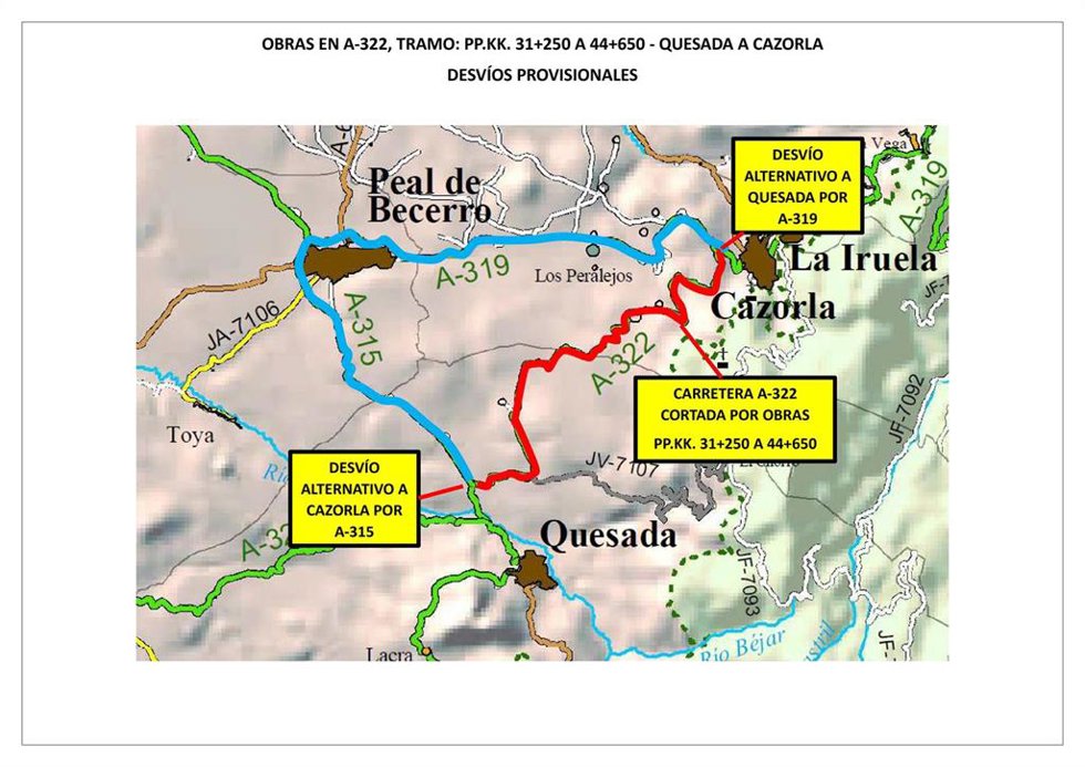 Plano con el tramo afectado por el corte y los itinerarios alternativos.